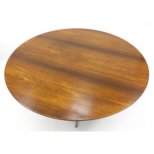 637 - Arne Jacobsen for Fritz Hansen, Danish rosewood and chrome dining table with label to the base numbe... 