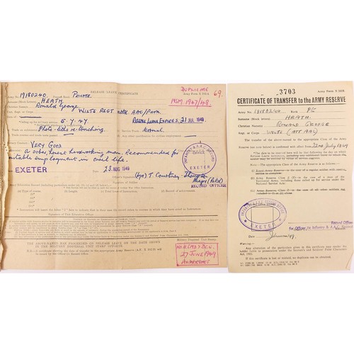 595 - British military interest Parachute Regiment ephemera relating to Ronald George Heath, army number 1... 