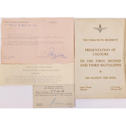 595 - British military interest Parachute Regiment ephemera relating to Ronald George Heath, army number 1... 