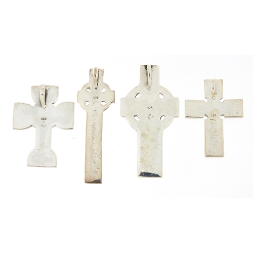 1171A - Four silver Celtic cross pendants, the largest 4.9cm high, total 33.3g