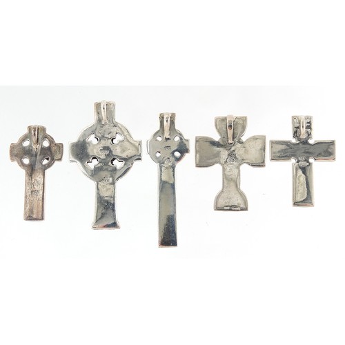 1146A - Five silver Celtic cross pendants, the largest 5cm high, total 39.0g