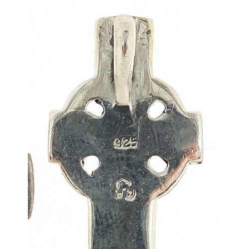 1130A - Five silver Celtic cross pendants, the largest 5cm high, total 42.4g