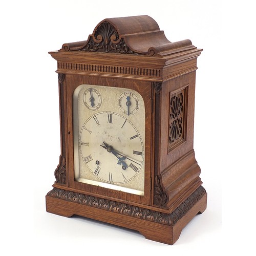 227A - 19th century oak cased striking bracket clock with silvered dial, 44.5cm high