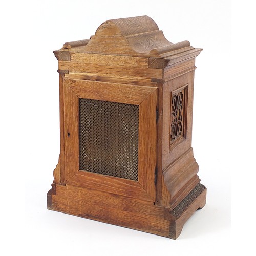 227A - 19th century oak cased striking bracket clock with silvered dial, 44.5cm high