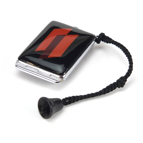 1045 - W B, black and red enamel travelling watch, 4.5cm in length