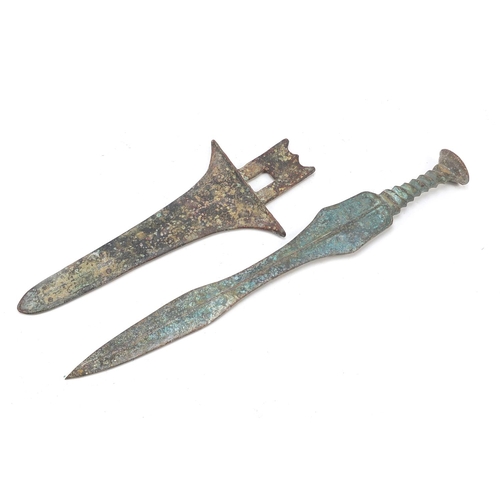 360 - Chinese/Islamic patinated bronze short sword and dagger, 35cm in length