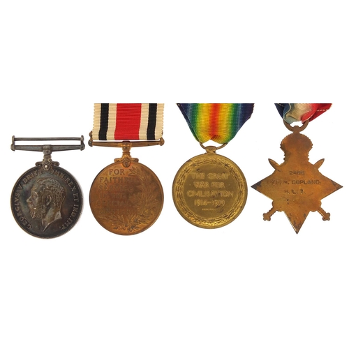 317 - British military World War I four medal group awarded to 2466 CPL.W.COPLAND.HIGH.L.I.