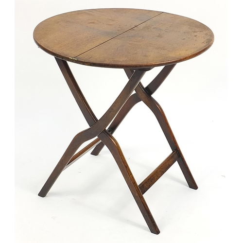 646A - Antique elm folding table, 59cm high x 56cm in diameter