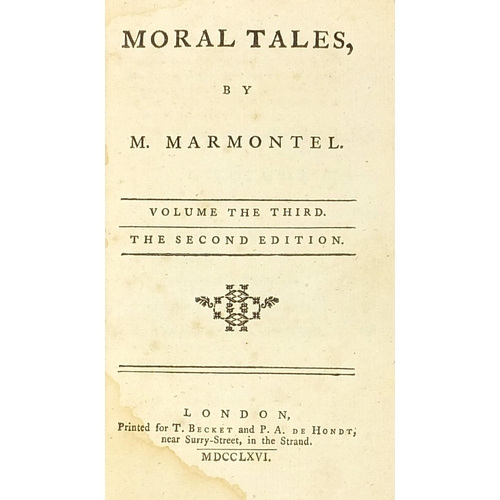 1482 - Two antique hardback books comprising Moral Tales by M Marmontel and Walton's Lives by Izaak Walton