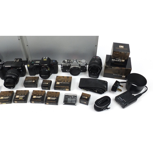 1548 - Group of Olympus cameras, lenses and accessories including OM707 and OM30