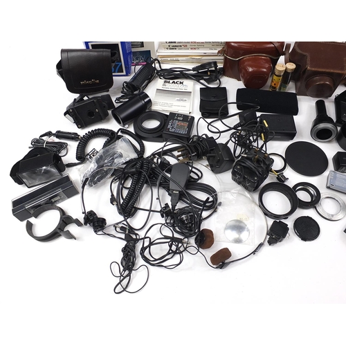 1572 - Large selection of vintage and later camera accessories including lens attachments, tripods and LPL ... 