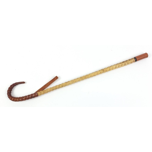 314 - Antique horses pizzle walking stick with leather mounts, 68cm in length