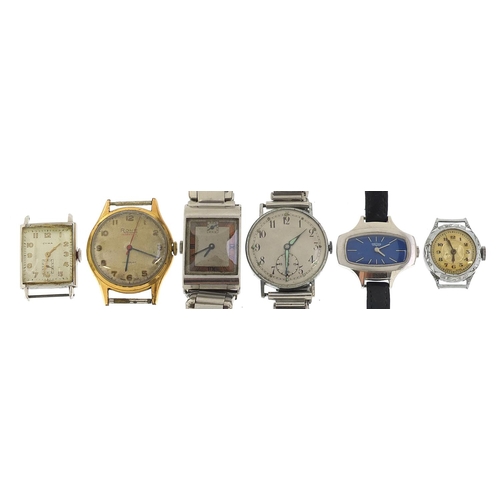 1540 - Six wristwatches, three Art Deco, including a vintage Rone