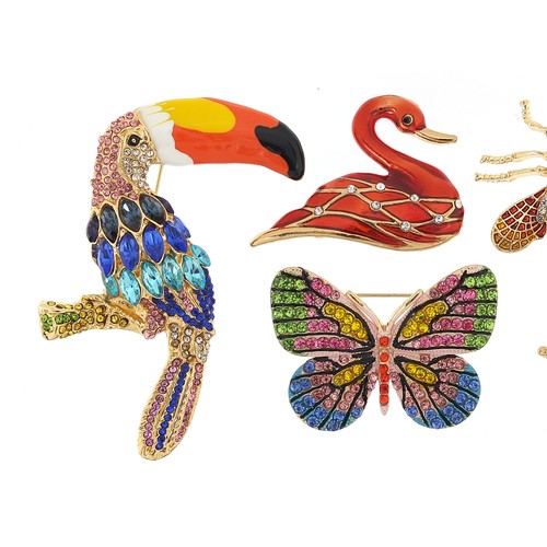 1179A - Seven jewelled and enamel animal and insect brooches including toucan, butterfly, panda, elephant an... 