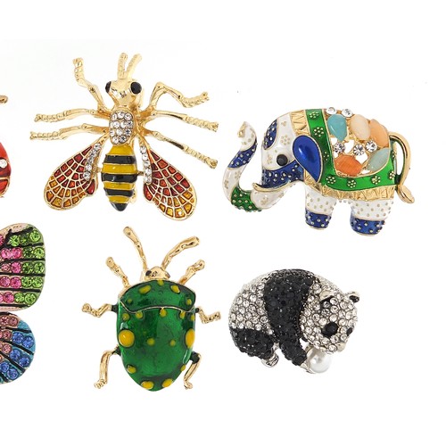 1179A - Seven jewelled and enamel animal and insect brooches including toucan, butterfly, panda, elephant an... 