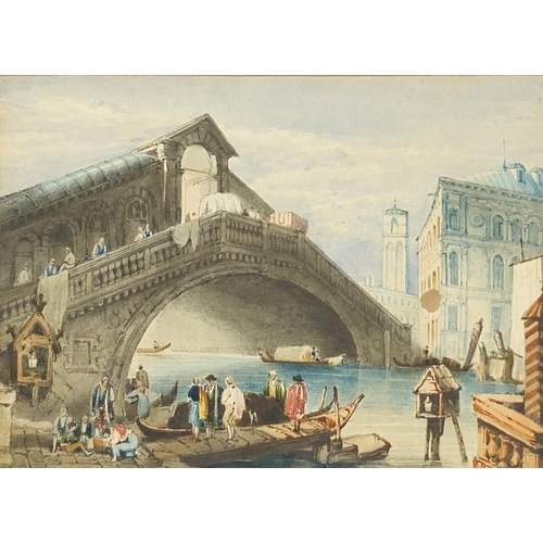 32 - After Samuel Prout - Rialto Bridge, Venice, 19th century watercolour, Spink & Son, London label and ... 