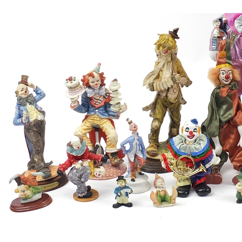 1574 - Collection of porcelain head collector's clown dolls and figures, the largest 31cm high