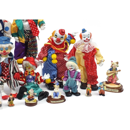 1574 - Collection of porcelain head collector's clown dolls and figures, the largest 31cm high