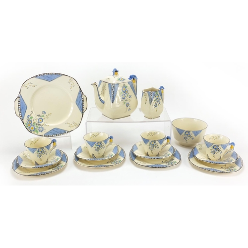 414 - Art Deco Burleigh Ware four place tea service, the teapot 16.5cm high