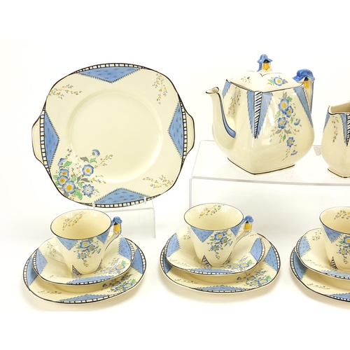 414 - Art Deco Burleigh Ware four place tea service, the teapot 16.5cm high