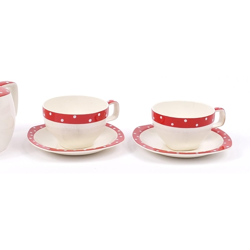 412 - Midwinter Stylecraft Polka Dot pattern part tea service, the teapot 21cm in length