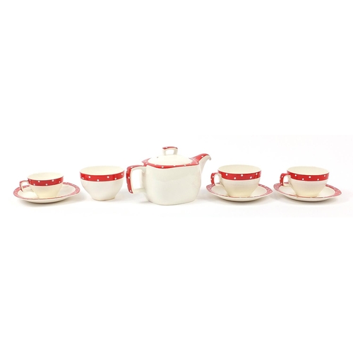 412 - Midwinter Stylecraft Polka Dot pattern part tea service, the teapot 21cm in length