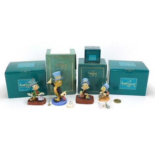 374 - Five Walt Disney Classics Collection Jiminy Cricket figures with boxes and certificates, the largest... 