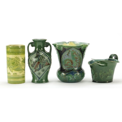 368 - Four pottery vases and jugs including three by Brannam, the largest 15cm high