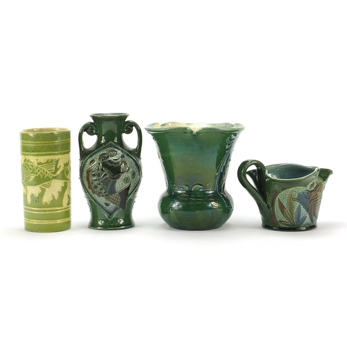 368 - Four pottery vases and jugs including three by Brannam, the largest 15cm high