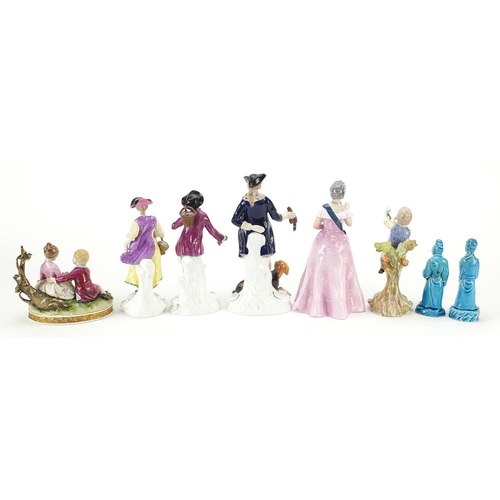 407 - Group of antique and later porcelain figures including Spode, Royal Doulton and Capodimonte, the lar... 