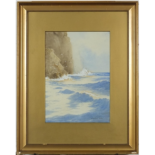 366 - H Holland-Hulke - Cornish coast, watercolour, Sunbeam Photo Ltd, Margate label verso, mounted, frame... 