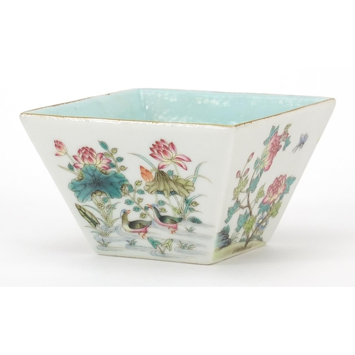 290 - Chinese porcelain bowl hand painted in the famille rose palette with birds and insects amongst flowe... 