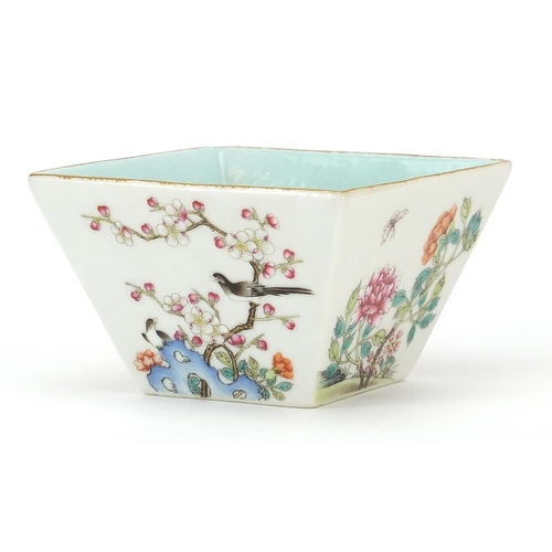 290 - Chinese porcelain bowl hand painted in the famille rose palette with birds and insects amongst flowe... 