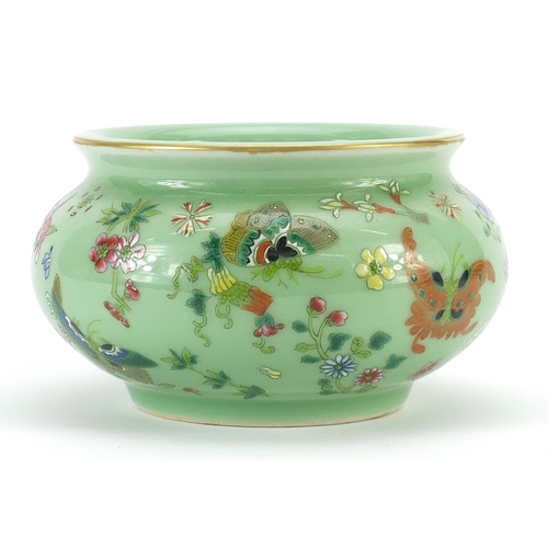 354 - Chinese Canton porcelain censer type bowl hand painted in the famille rose palette with butterflies ... 