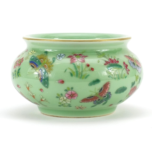 354 - Chinese Canton porcelain censer type bowl hand painted in the famille rose palette with butterflies ... 