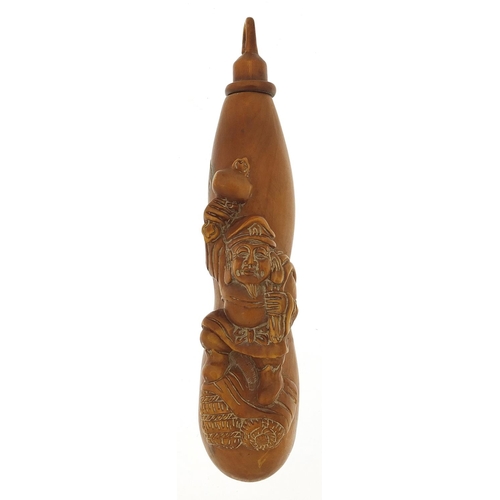 1536 - Japanese carved hardwood gourd vessel, 14cm high