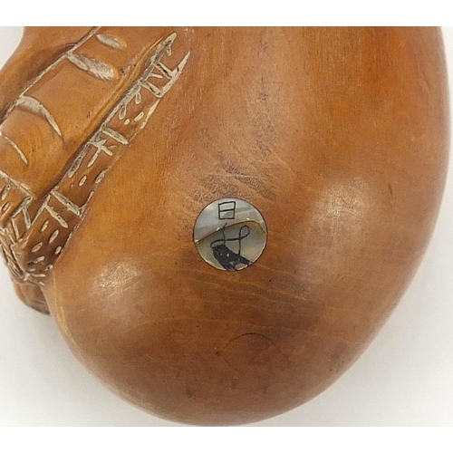 1536 - Japanese carved hardwood gourd vessel, 14cm high