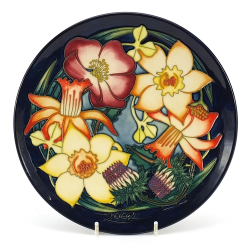 55 - Moorcroft Pottery 2002 Golden Jubilee year plate hand painted with flowers, limited edition 587/750,... 