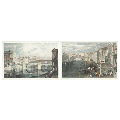 1526 - After Joseph Mallord William Turner - Rialto Bridge and View of Florence, pair of 19th century engra... 