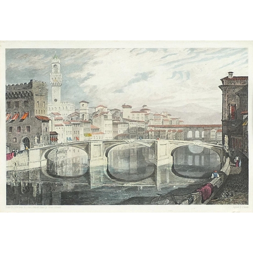 1526 - After Joseph Mallord William Turner - Rialto Bridge and View of Florence, pair of 19th century engra... 