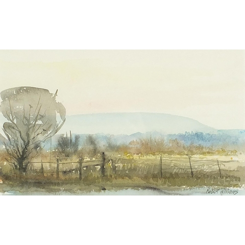 1524 - Robert Williams - Rural landscape, watercolour, mounted, framed and glazed, 18.5cm x 11.5cm excludin... 