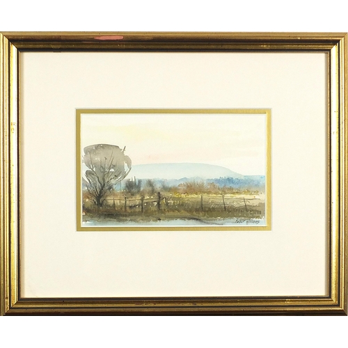 1524 - Robert Williams - Rural landscape, watercolour, mounted, framed and glazed, 18.5cm x 11.5cm excludin... 