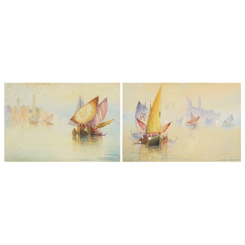 1525 - Stanley A Burchett - Venetian lagoons, pair of watercolours, each mounted, framed and glazed, 21.5cm... 