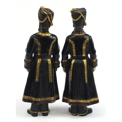 28 - Large pair of cold painted bronze soldiers in Russian military uniform, impressed marks to the bases... 