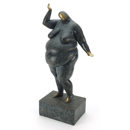 20 - Mid century style patinated bronze study of a nude female raised on a rectangular block base, 47cm h... 