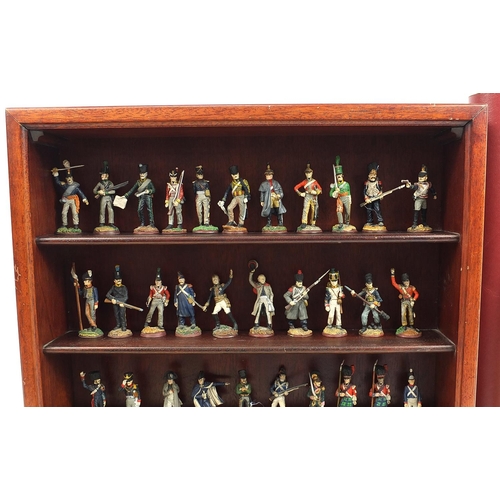 1783 - Great regiments of Waterloo pewter soldiers by The Franklin Mint with wall display shelves, prints a... 