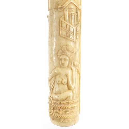 1531 - Japanese bone container carved with figures, 24.5cm in length