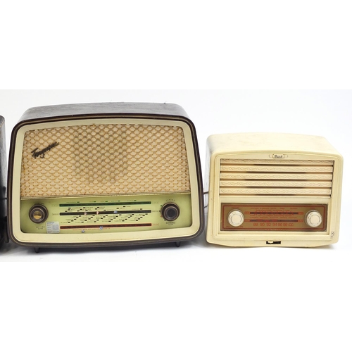 1409 - Four vintage Bakelite radios comprising Mullard, Ferguson and Bush, the largest 45cm wide