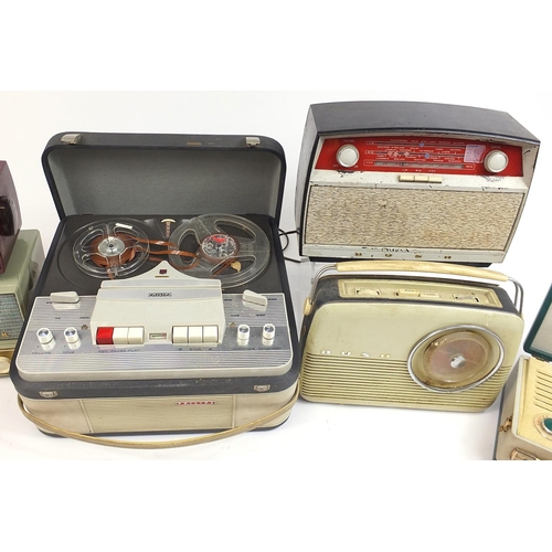 1411 - Six vintage radios and a Philips reel to reel tape recorder, including Zenith, Bush and Vidor