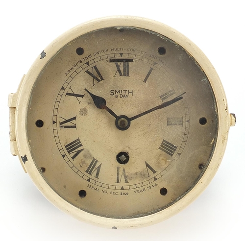 298 - Smiths ship's bulkhead design eight day wall clock, dated 1944, serial number 2160, 18.5cm in diamet... 